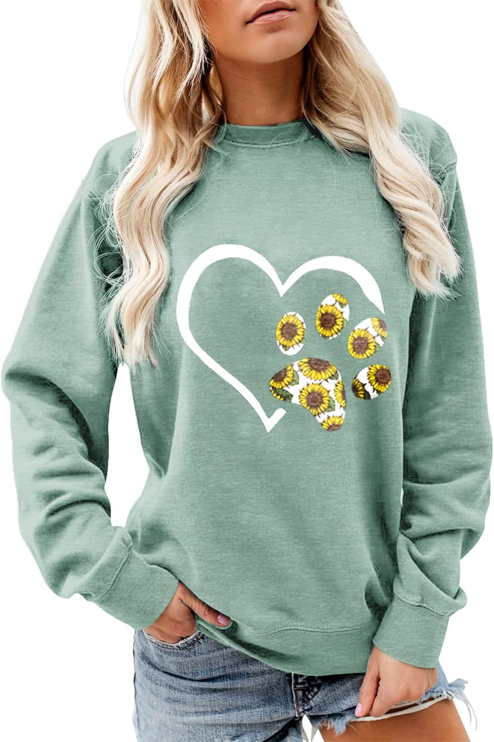 Anbech Women Sunflower Sweatshirt Cute Heart Printed Inspirational Long Sleeve Tee Shirt Blouse