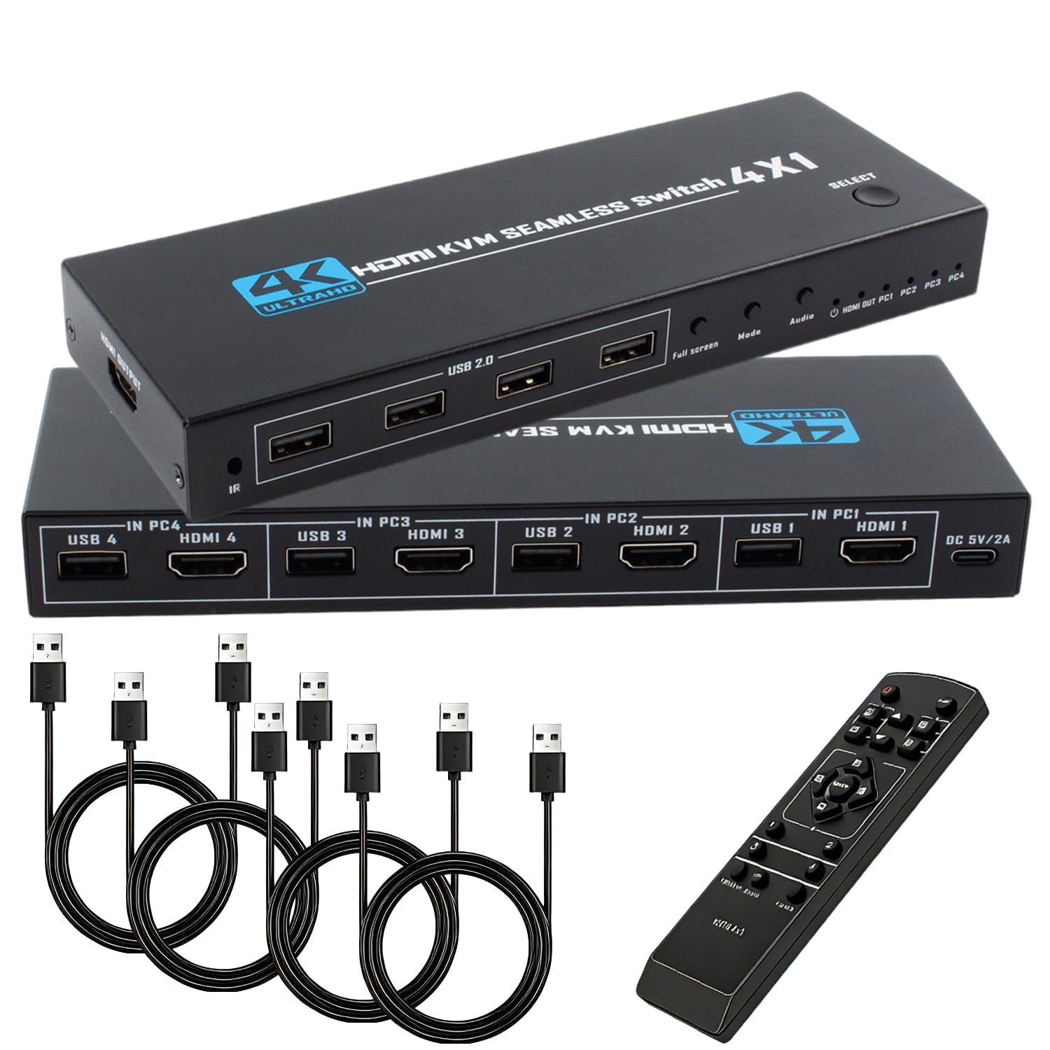 HDMI KVM Switch 4 Port, 4 in 1 Out 4K@30Hz USB 2.0 KVM Switc