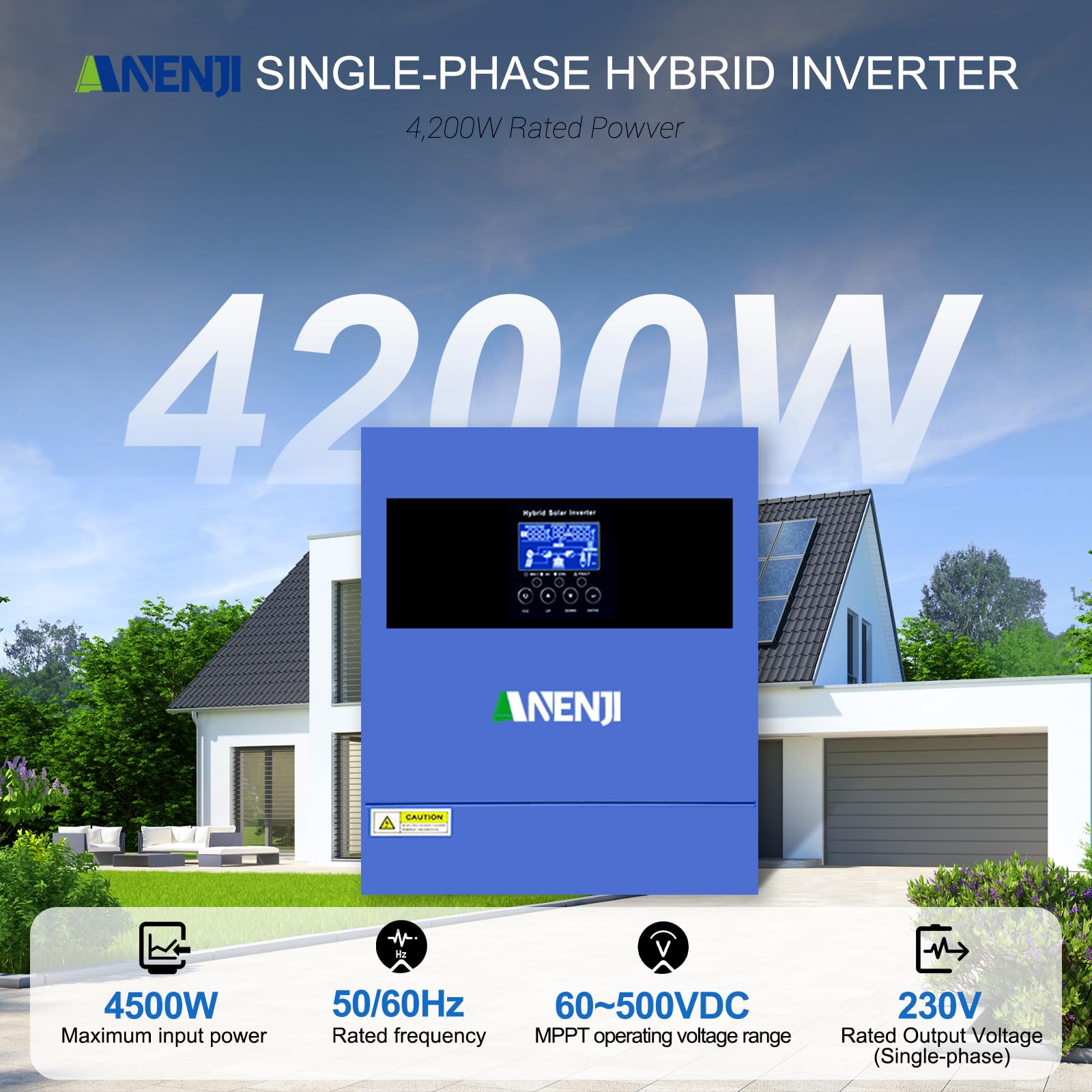 4200W Inverter Ibrido 24V Inverter Fotovoltaico a Onda Sinusoidale Pura, MPPT da 100A Tensione di Ingresso Fotovoltaica Massima di 500V, Adatto Per Batterie al litio da 24V, con Modulo WiFi