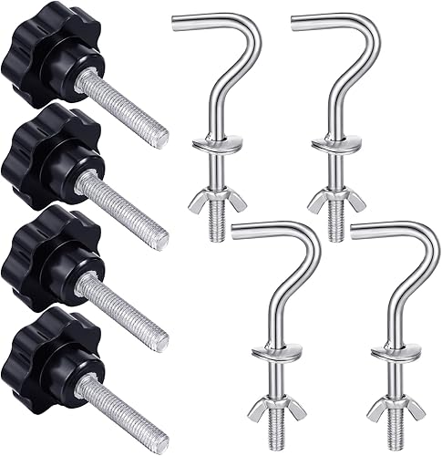 Therwen Juego de 8 piezas de accesorios para hamaca, soporte de hamaca, ganchos de repuesto M8 x 1.575 in, perilla de mano con estrella para el