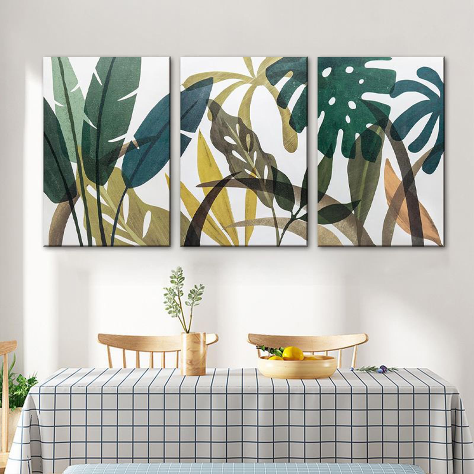 Bedroom Decorations Wooden Framed Gold Leaves Canvas Wall Art Tropical Monstera Palm Leaves Green Plant Painting Poster Canvas Print Pictures for Living Room Hallway Stairs Wall Decor YH1403 - Image 3