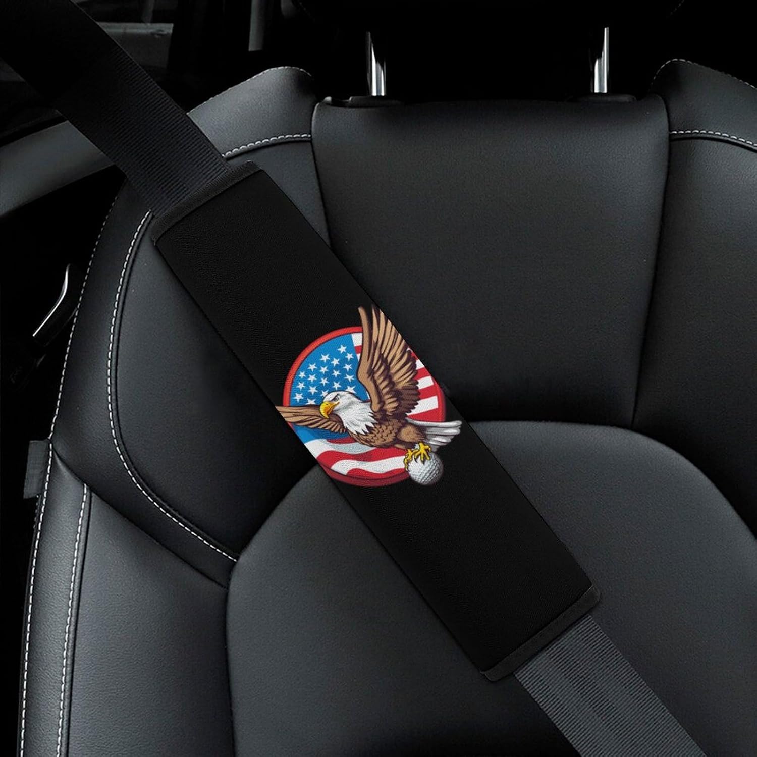 Usa Flag Ea-gle Golf Car Seat Strap Covers Soft Seat Strap Shoulder Pads Seatbelt Covers for All Car Seats 2PCS