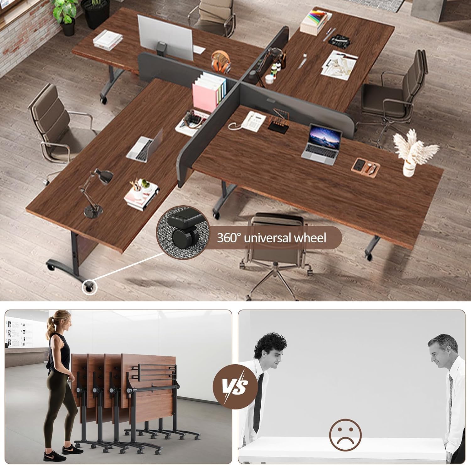 Folding Conference Room Table with Wheels - Modular Mobile Conference Table,Flip Top Training Room Tables,Space Saving and Stackable,for Seminar Classroom Office(6, 1619YHT, 71IN)