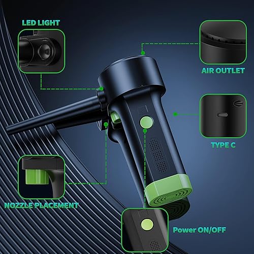 Miniatura 4 de Plumero de aire eléctrico para limpiar la computadora, soplador de aire inalámbrico portátil de 91000 RPM con batería recargable