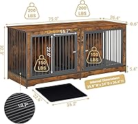 Vista 7 de Rovibek Mueble Jaula Doble para Perros de 75'' para 2 Perros Grandes, Mesa Auxiliar Estilo Mueble Resistente para Perrera de Perros, Jaulas