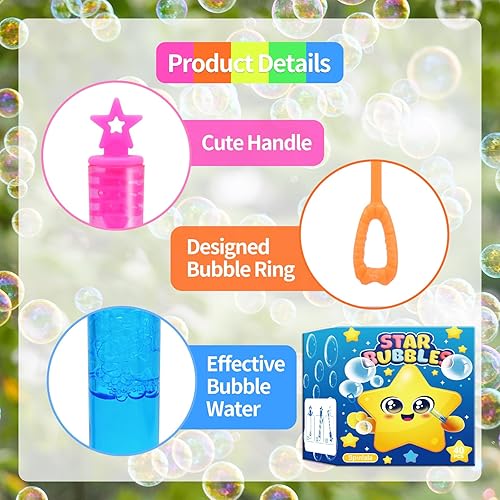 Miniatura 3 de Paquete de 40 burbujas para recuerdos de fiesta de niños, 5 colores, mini estrellas de burbujas a granel con solución de recarga de burbujas,