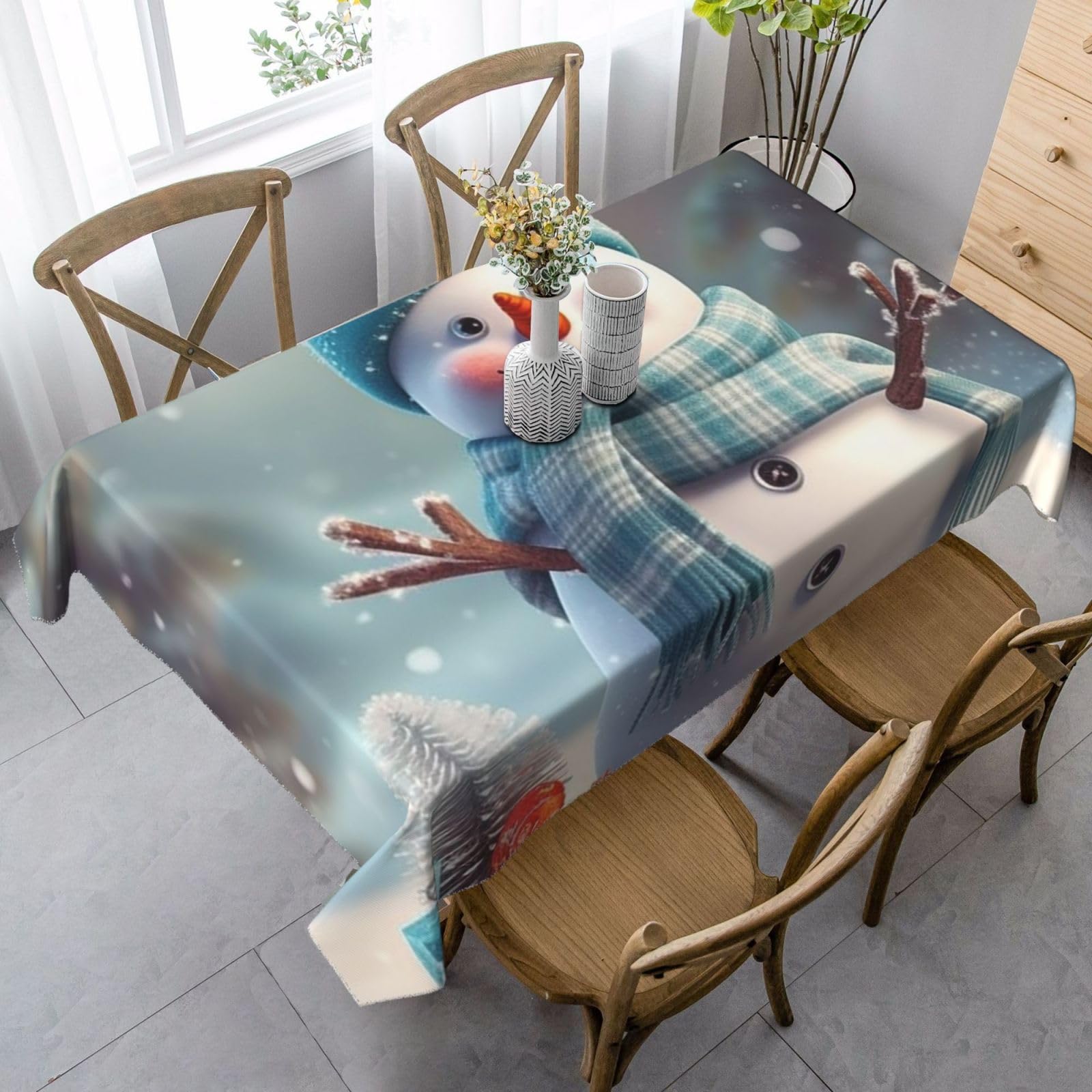 FodPand 35x55 Inch Tablecloth Stain and Wrinkle Resistant Table Cover Rectangular Washable Kitchen Table Cloth for Dinning Room Picnic Patio Party Decor, Cute Snowman