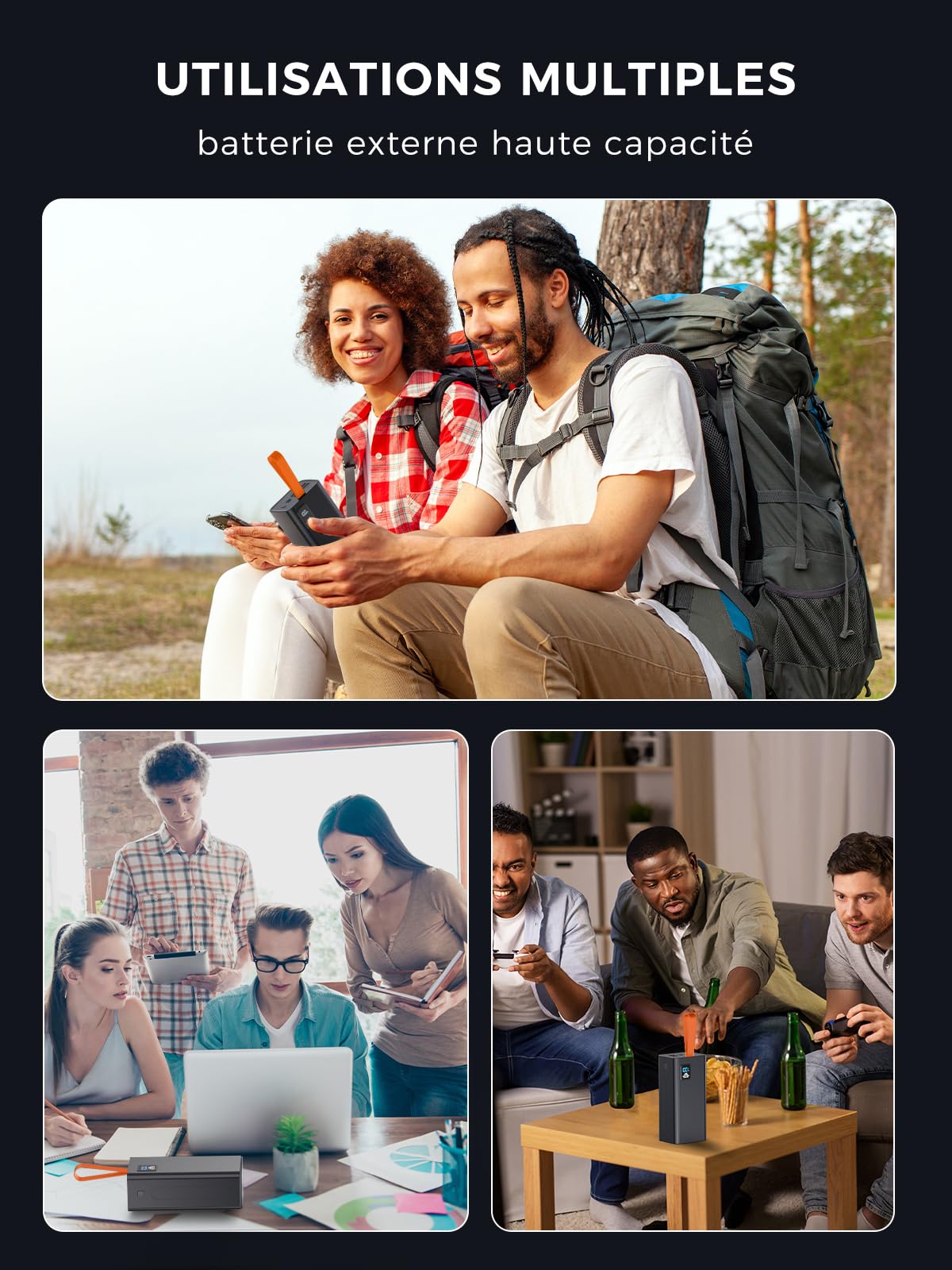 Power Bank 80000mAh, grand powerbank, batterie externe de téléphone portable PD 30W& QC 4.0 Recharge rapide Powerbank, USB C 5 sorties & 2 entrées avec écran LED Chargeur portable pour iPhone,Camping,