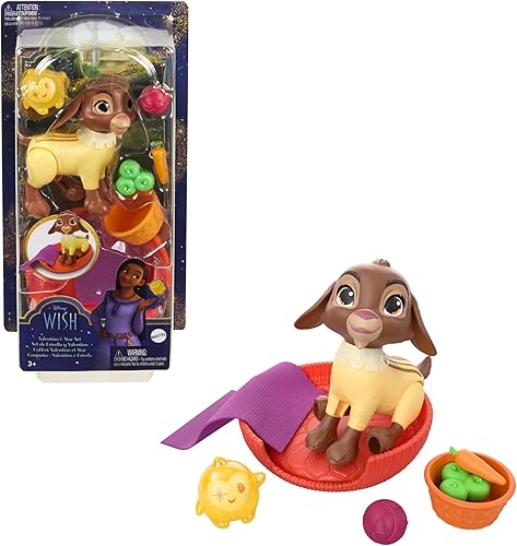 Miniatura 1 de Mattel Disney Wish Set con figuras de Valentino y Star y 6 accesorios como cama y manta para mascotas, figura de cabra dobla las patas traseras