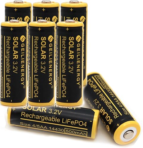 Paquete de 8 baterías solares recargables de litio LiFePO4 de 4/5 AA (no tamaño AA) 14430 3.2 V 500 mAh LiFePO4 para luces solares al aire libre