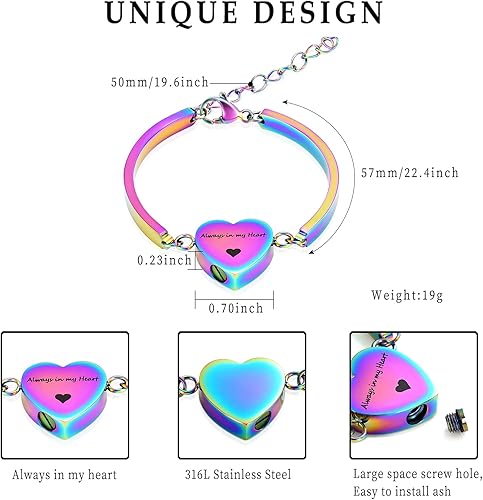 Miniatura 2 de Alway in My Heart - Pulsera de cremación para cenizas, joyería de cremación en forma de corazón, Metal