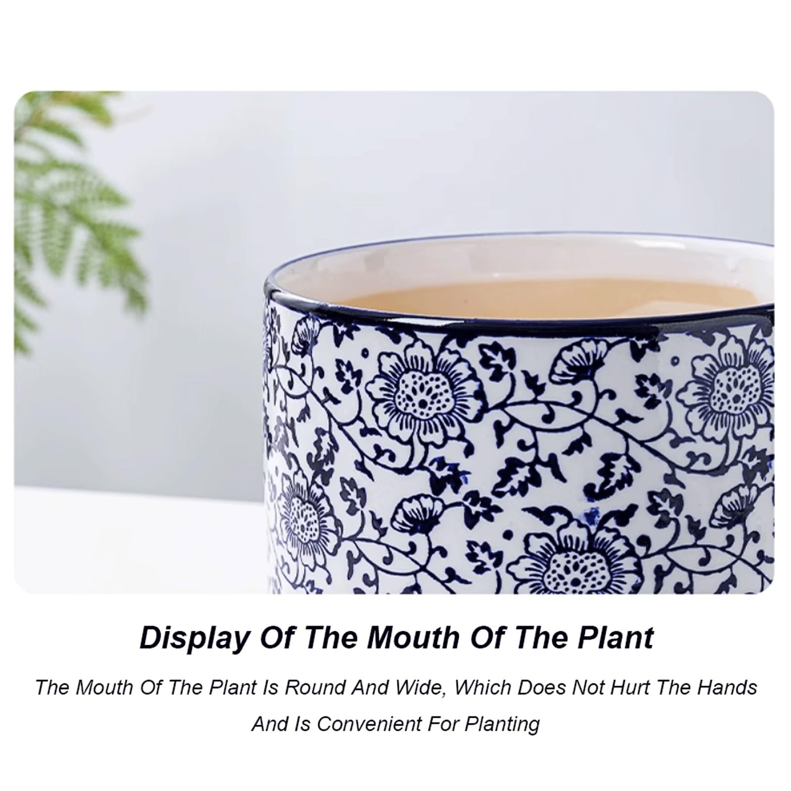 Maceta Chinoiserie Vaso per piante in porcellana blu e bianca, vaso da fiori decorativo in ceramica cinese, con foro di drenaggio e vassoio, per interni e giardino