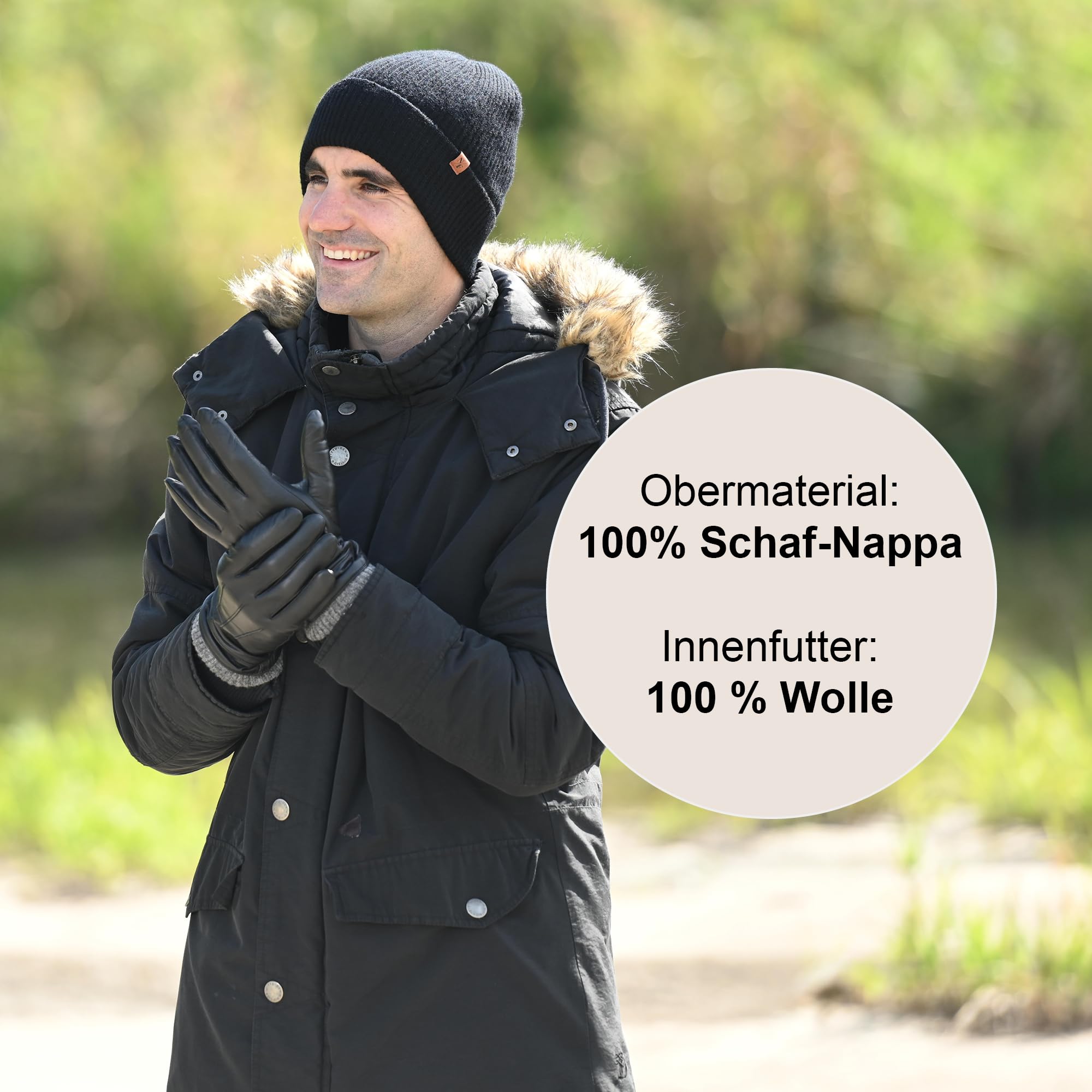 Lederhandschuhe für Herren - Innenfutter aus 100% Wolle - Handschuh mit Smartphone-Touch-Funktion - eleganter Winterhandschuh - 100% Schaf-Nappa