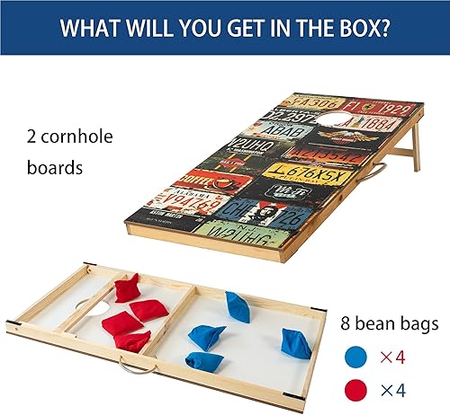 Miniatura 7 de Cornhole Boards Set Regulation Size - 4'x2' Premium Solid Wood Corn Hole Toss Game with 8 Bean Bags,Velcro Design Portable Scratch Resistant Bag