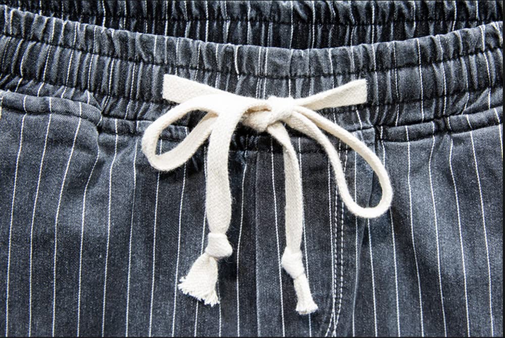 Huixin Męskie dżinsy plus size elastyczny pas w paski nadruk bermudy szorty dresowe cienkie spodenki jeansowe oversize