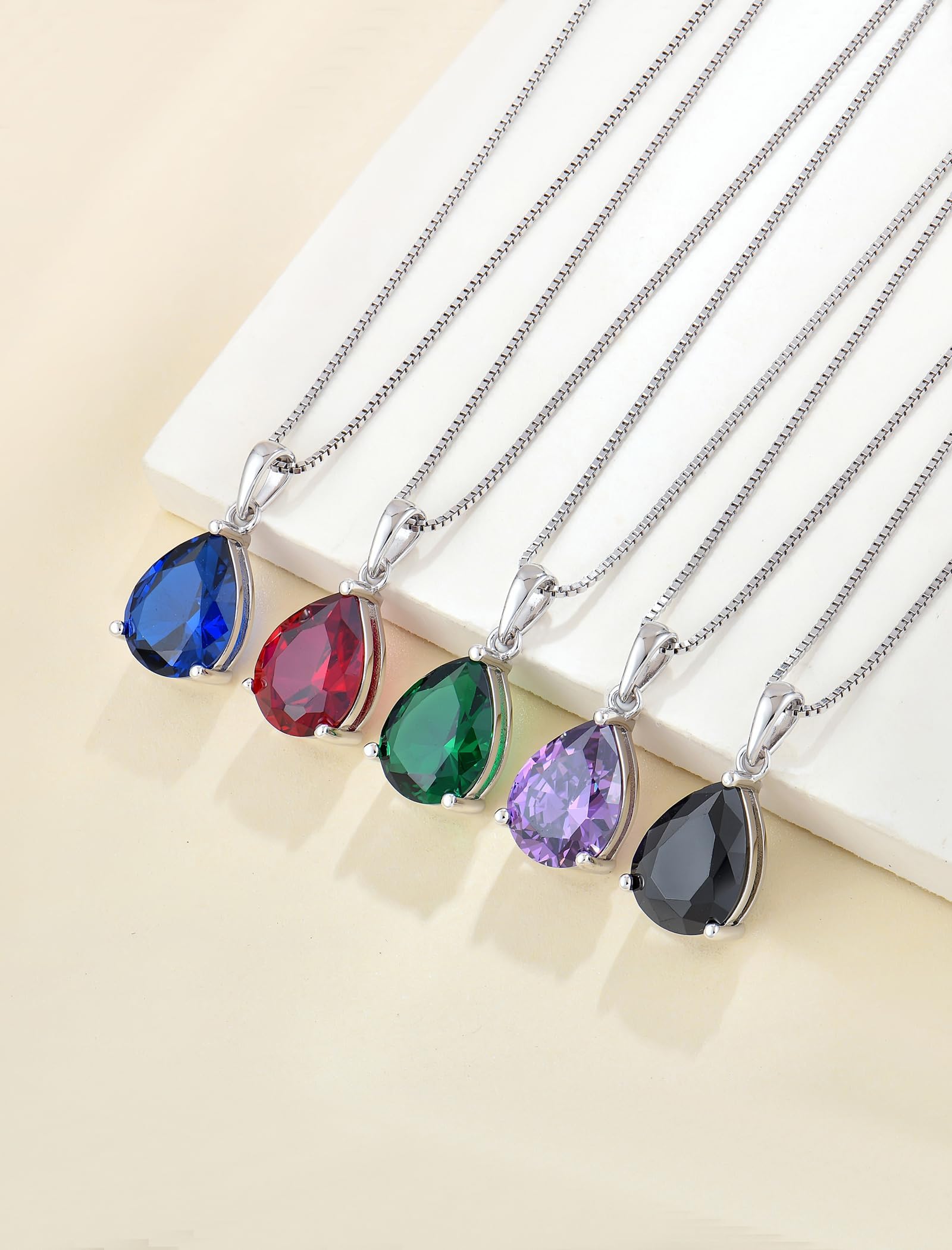 YL Collar Gota de Agua Plata de Ley 925 con 12 Piedras de Nacimiento Circonita Colgante para Mujer Mamá