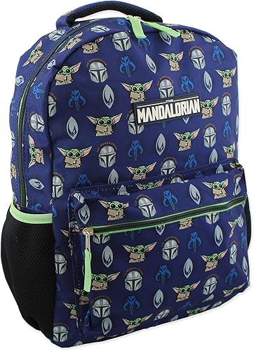 Star Wars Mandalorian Baby Yoda - Mochila escolar de 16 pulgadas, AzulVerde, Star Wars Mandalorian Baby Yoda - Mochila escolar de 16 pulgadas