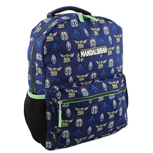 Disney Star Wars Mandalorian Baby Yoda Boy's Girl's Adult 16 Inch School Backpack (One Size, Blue/Green)