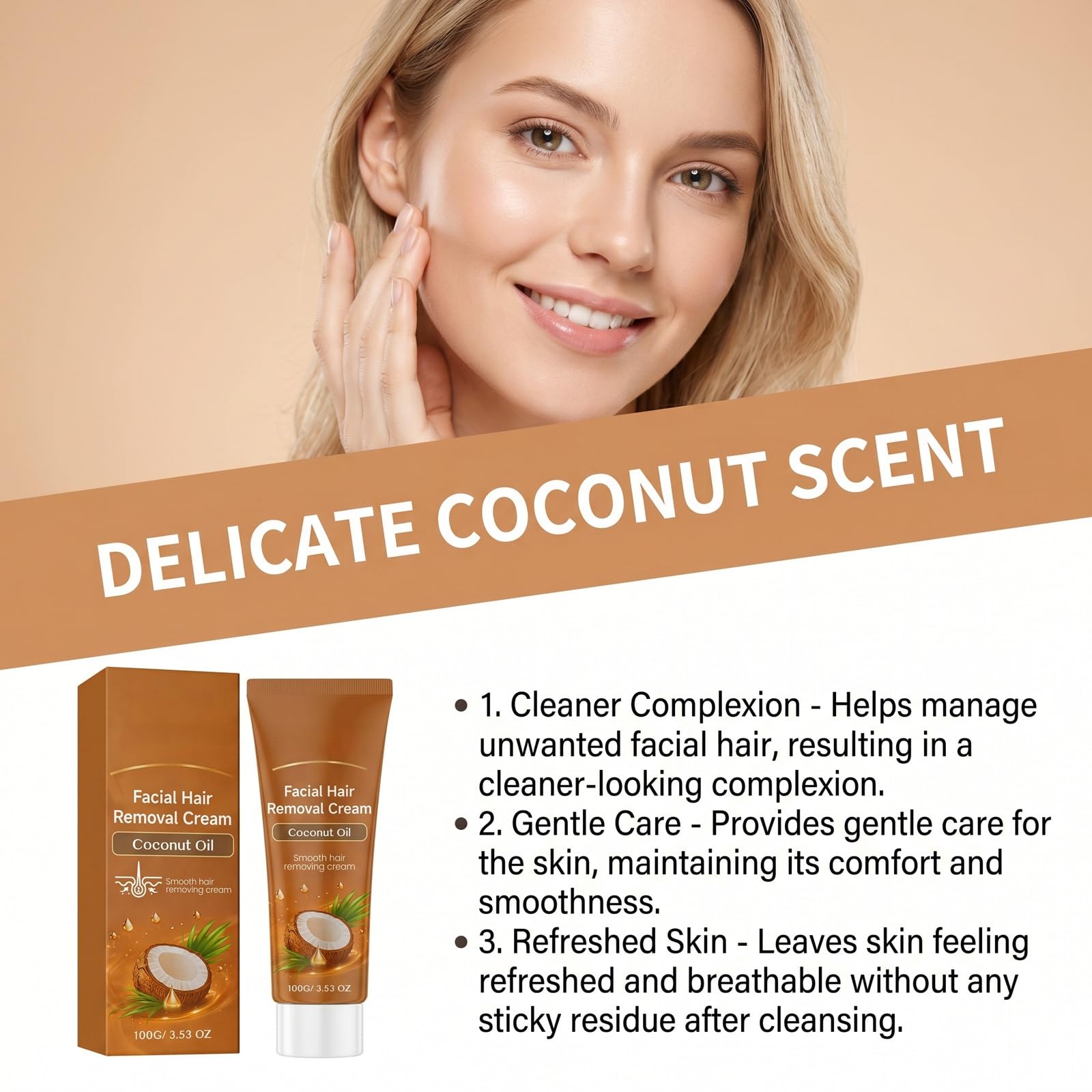 Crema de depilación facial de aceite de coco, cabello sin dolor, mujeres (6 unidades) | Espuma depilatoria suave para cara, barbilla y patillas, crema depilatoria de acción rápida para pieles sensibles