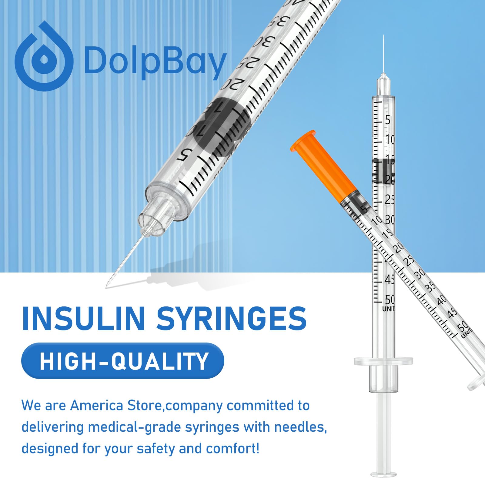 DolpBay Insulin Syringe with Needle, 0.5cc 31G 5/16