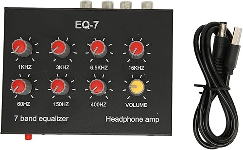 Ecualizador de sonido de 7 bandas, DC5V-12V Entrada de salida RCA 12dB Ajuste de graves alto aleación de aluminio Ecualizador digital de doble canal