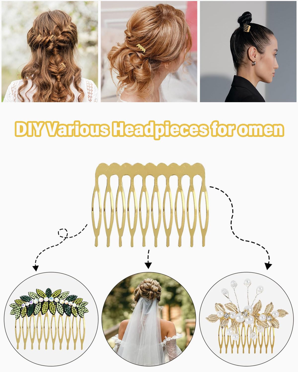8pcs Peineta Para Velo De Novia 5, 6, 8, 10 Dientes Peine Lateral Para El Cabello Diy Metal Peine Del Pelo Dientes Nupciales Peine Alambre Metal Accesorios Para Tocado Para Niñas y Mujeres
