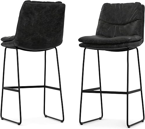 Miniatura 204 de SIMPLIHOME Randolph - Taburete moderno de mediados de siglo de madera curvada de 28 pulgadas (juego de 2) en piel sintética vegana gris piedra para