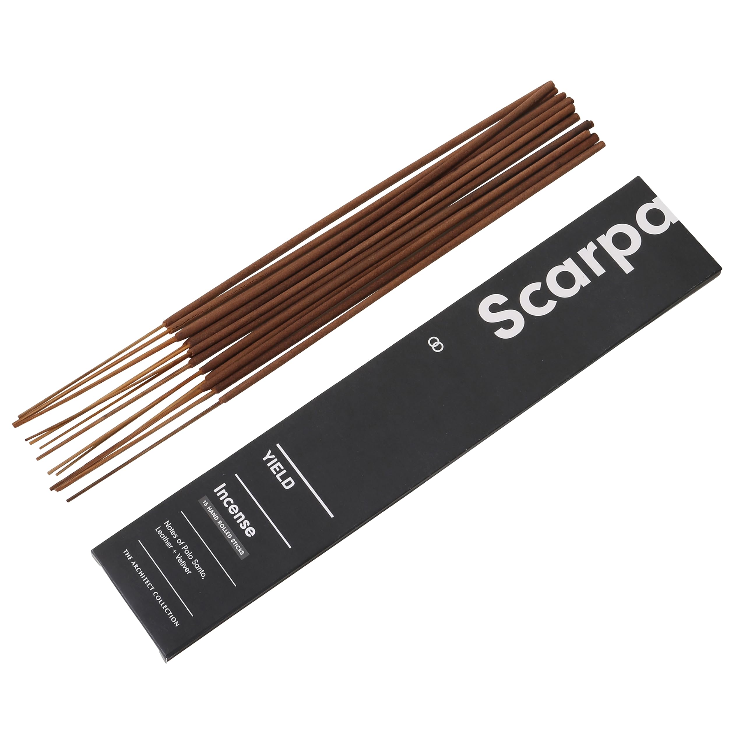 Yield Design Scarpa Incense Sticks - Palo Santo and Leather Notes - Handmade, Calming Incense Stick Pack - Non Toxic Incense Made with Essential Oils - 1 Hour Burn Time - 15 Incense Sticks