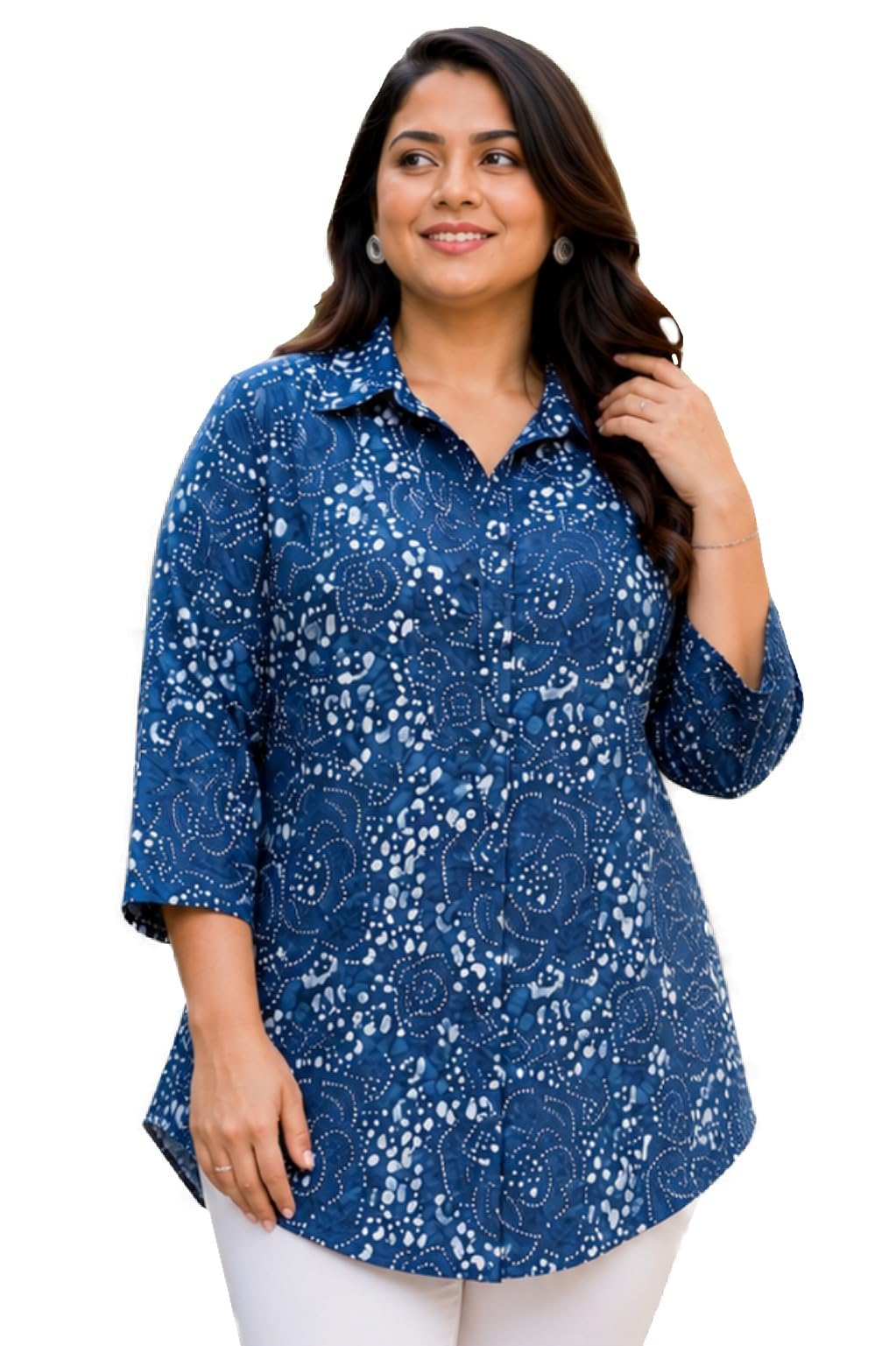 Women Plus Size Abstract Printed Casual Cotton Shirt (XL to 7XL)-image-43