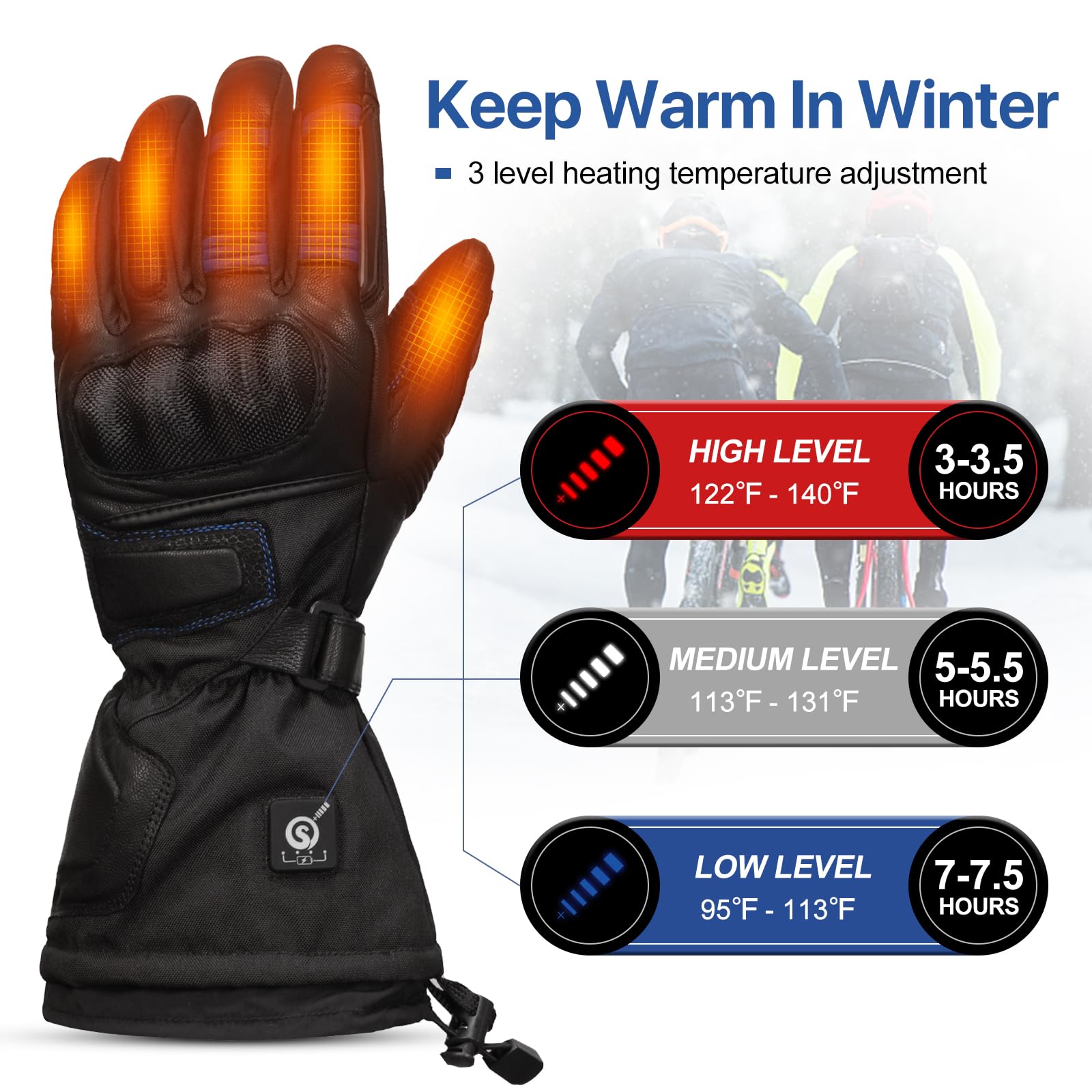 SAVIOR HEAT Heated Motorcycle Gloves - 7.4V Heating Gloves with Rechargeable 3000mAh Battery for Cycling, Riding, Snowmobile, Skiing