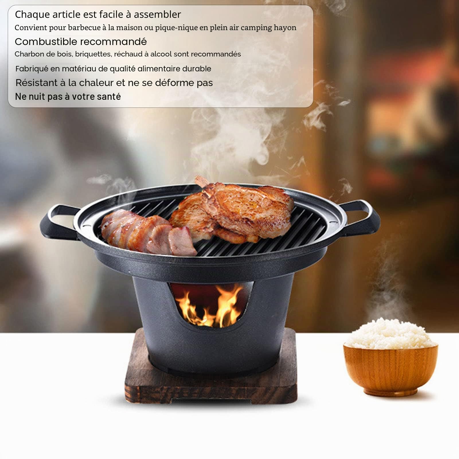 Grill de table portable barbecue sans fumée Grill à charbon pour une personne, barbecue intérieur, pique-nique extérieur