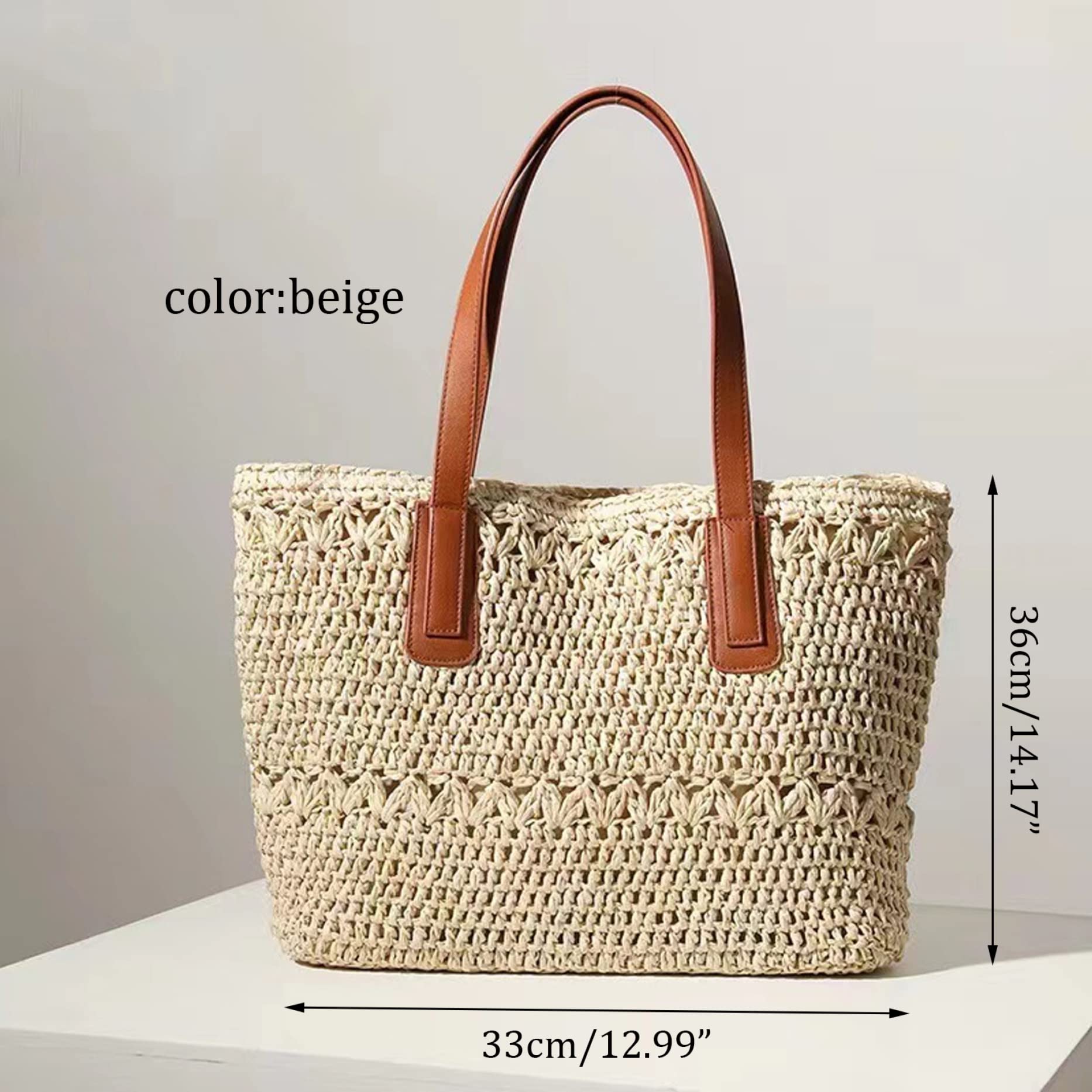 Bolsa de playa de paja Mujeres Bolso de pecho bolso de verano Bolsa de playa Bolsa de bolsas de bolsas de playa Bolso de hombro tejido para elementos esenciales de vacaciones de verano Beige