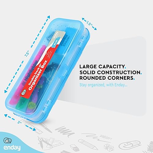 Miniatura 3 de Enday Caja de lápices morada, estuche de plástico de doble cubierta con 7 compartimentos, organizador de caja con cierre a presión para el hogar y