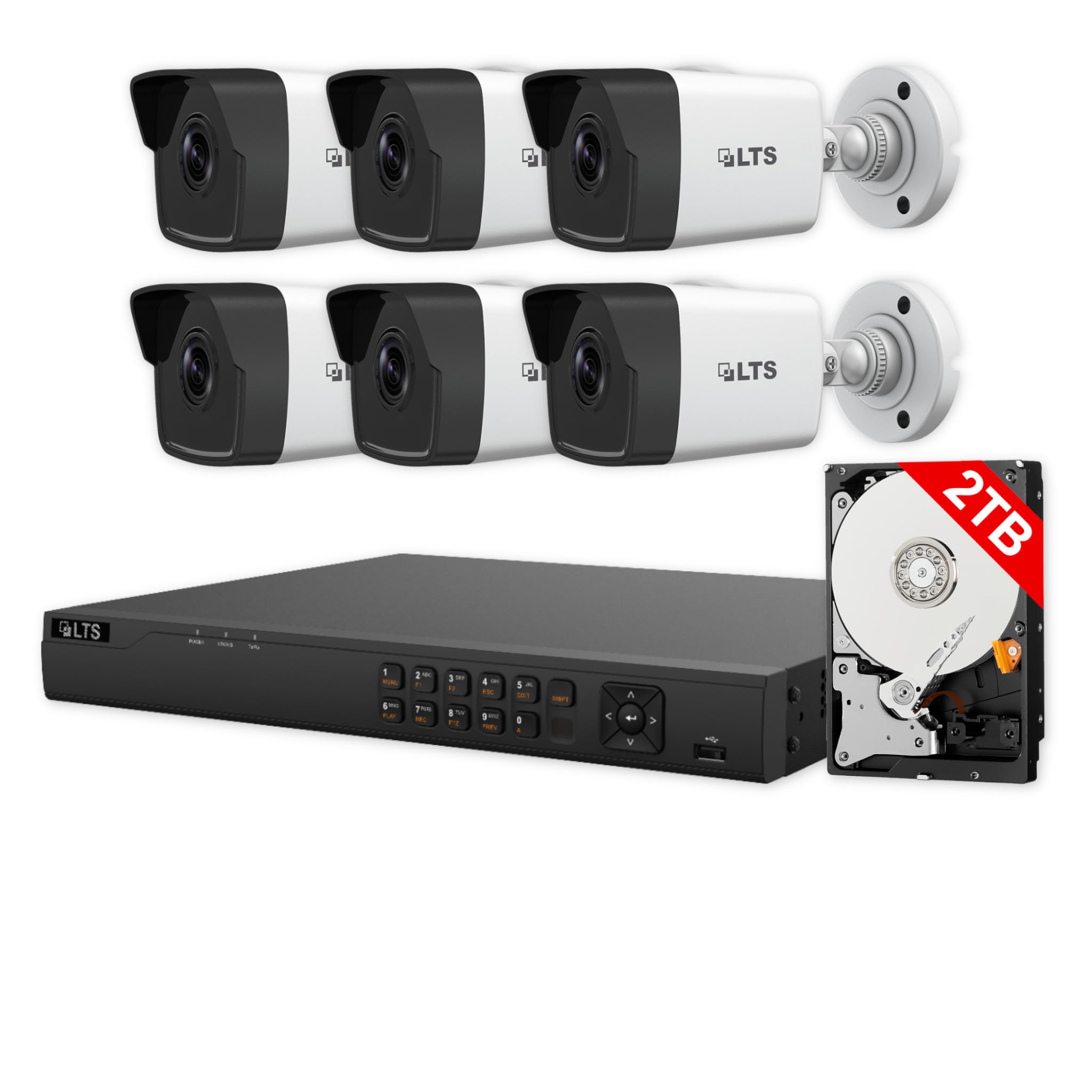 LTS 8ch PoE Security Camera System, 8-ch NVR with 2TB HDD + 4MP IP Cameras (6 Bullet Cameras)