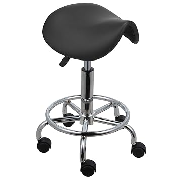 Voilamart Hydraulic Salon Stool Rolling Swivel Saddle Chair Height Adjustable for Beauty Massage Hairdressing Office Use - Backless,Black