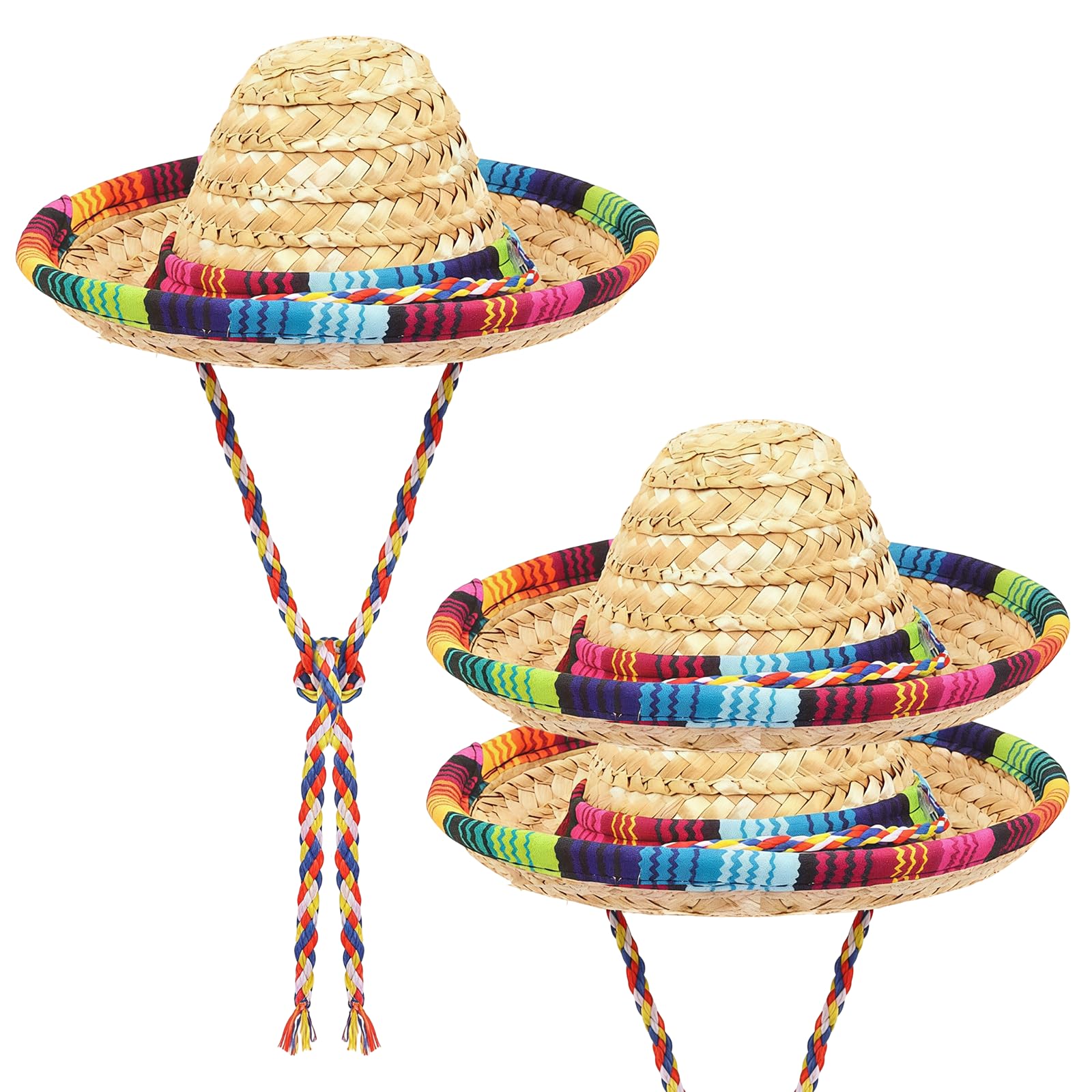 XNHIU 3 Pcs Mini Mexican Sombrero Hats, Fiesta Straw Hat, Colorful Sombrero Hats for Mexican Theme Party Favors, Cute Straw Sombreros for Carnival Decorations