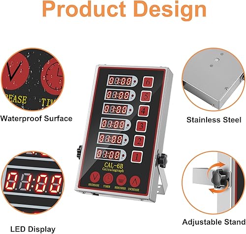 Miniatura 6 de Temporizadores de cocina de precisión para cocinar, temporizador de cocina comercial de 6 canales, suministros de cocina de restaurante,