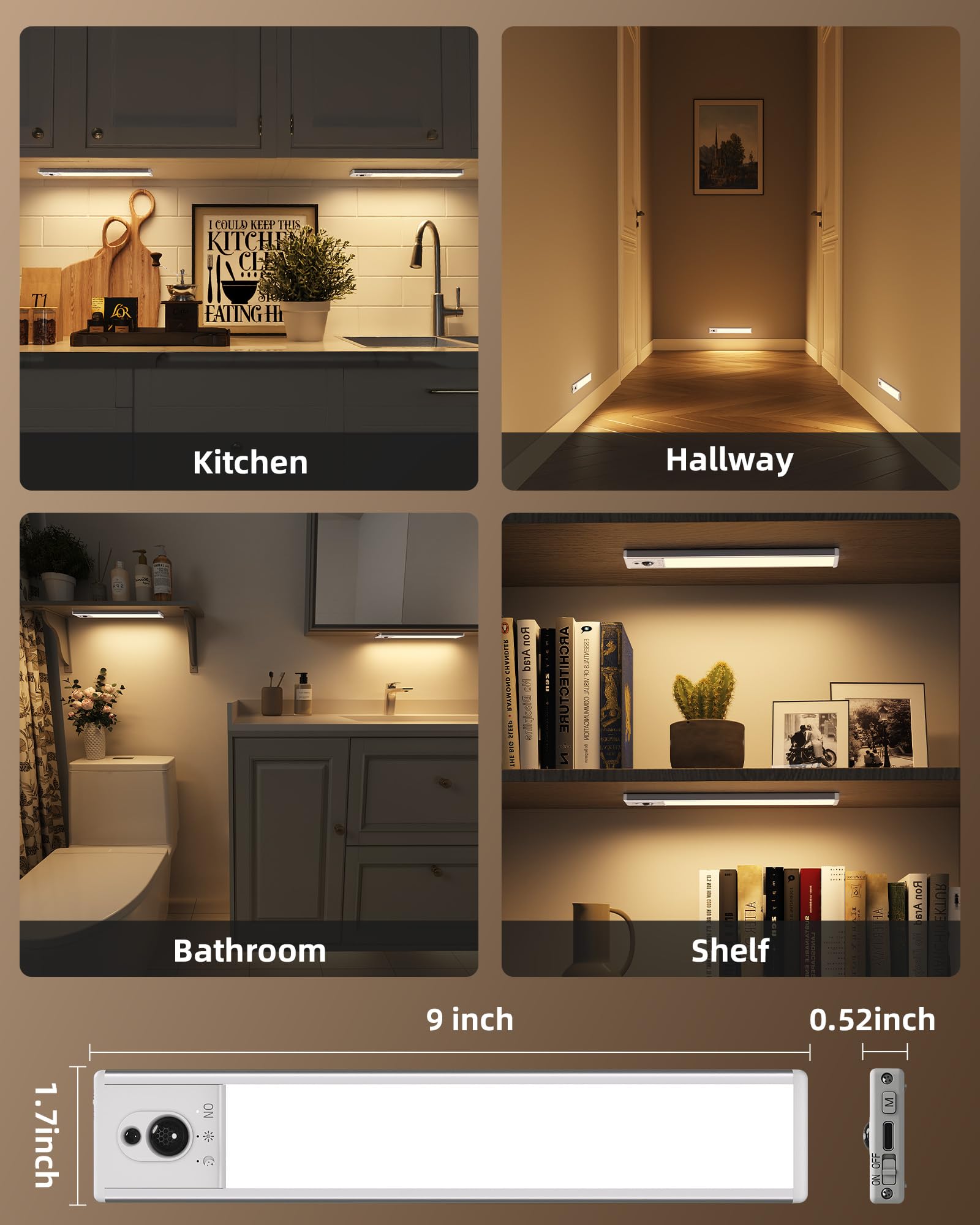 EZVALO Luces de cocina para debajo del gabinete, paquete de 5 luces de sensor de movimiento inalámbricas regulables de 3500 K para interiores con control remoto, luces nocturnas LED para cocina