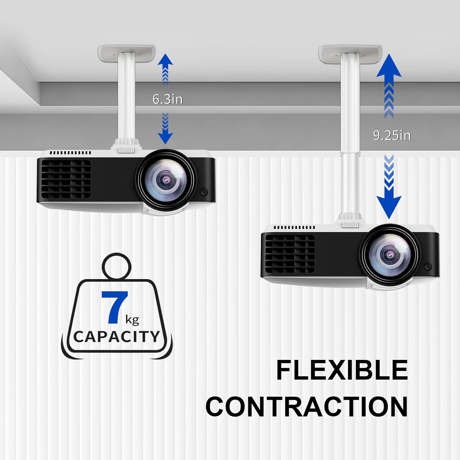 Jomard Projector Mount with ¼-Inch Screw & 6.2"-9.2" Adjustable Length | Universal Projector Ceiling Mount Bracket | Adjustable Angle for Ceiling/Wall Installation,White