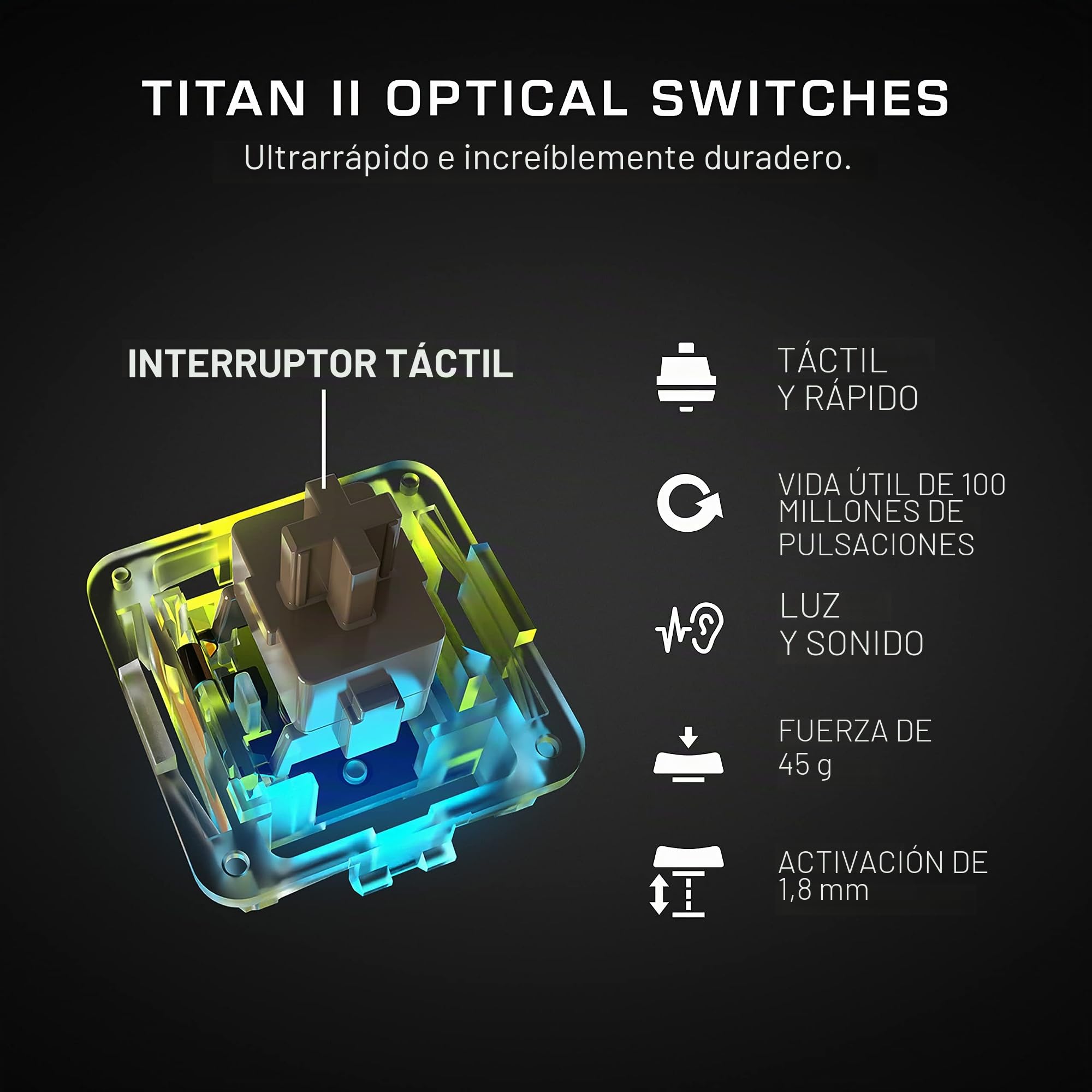 ROCCAT Vulcan II Max - Teclado óptico mecánico RGB personalizables con interruptores lineales táctiles Titan II y placa de aluminio