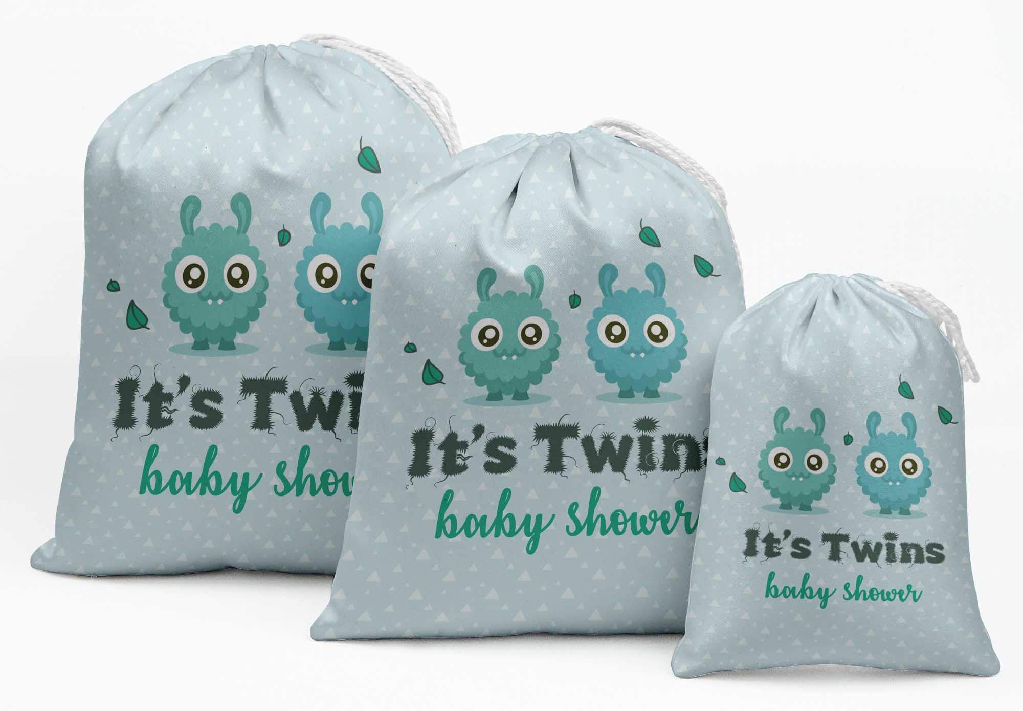 Darling Souvenir Blue Twins Baby Shower Party Supplies Favor Bags Gift Pouches 15 Pieces