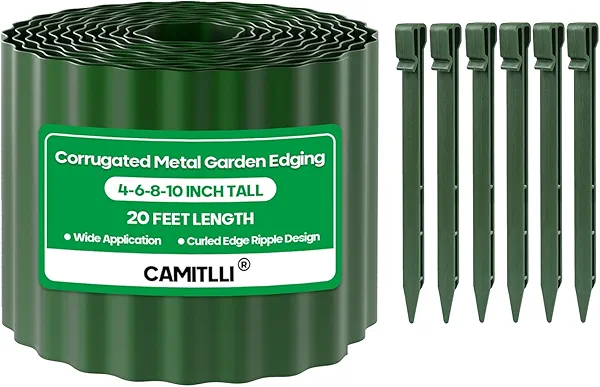 Corrugated Metal Garden Edging,Sturdy Tall Landscape Edging Borders with 6pcs Anchor Stakes, Perfect DIY for Flower Beds, Lawn and Pathway,Tree Surrounds,Paver Edges (Green 6"×20FT)