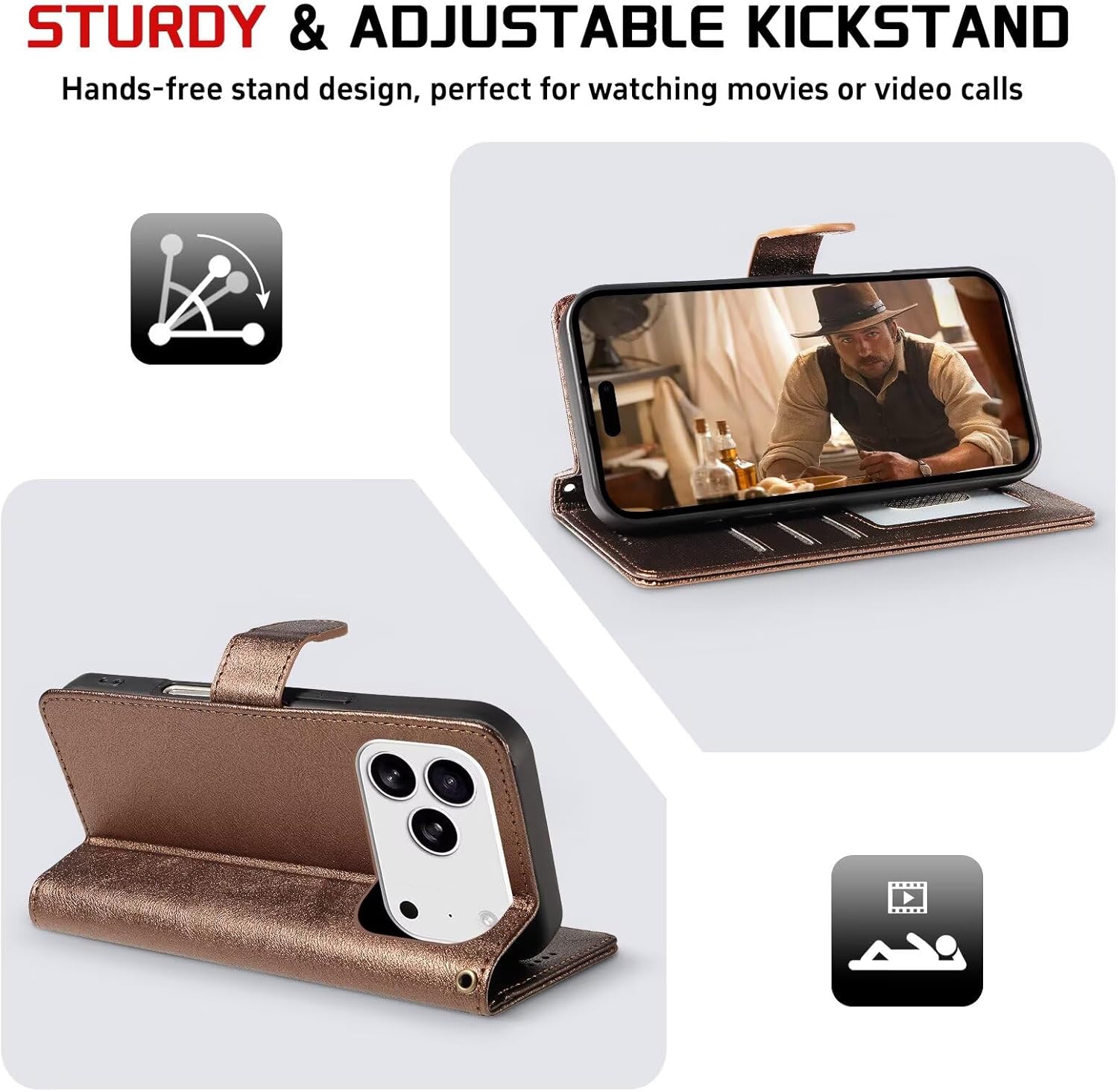 Caseurban for iPhone 17 Pro Max Wallet Case with Card Holder RFID Blocking PU Leather Wrist Strap Kickstand Shockproof TPU Interior Case Protective Flip Cover, Classic Magnetic Closure