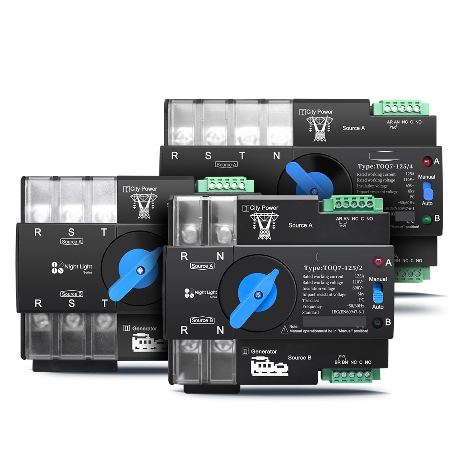 Commutateur double alimentation triphasé avec coupure 4P 100A - 3