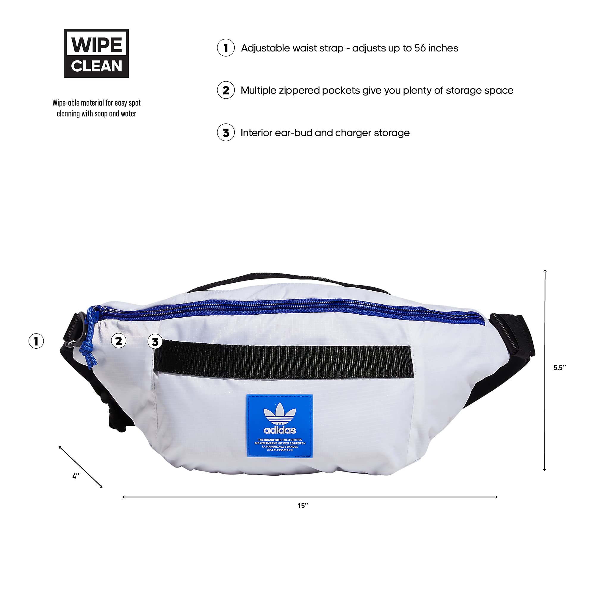 adidas Originals Sport Hip Pack/Small Travel Bag, White/Semi Lucid Blue, One Size