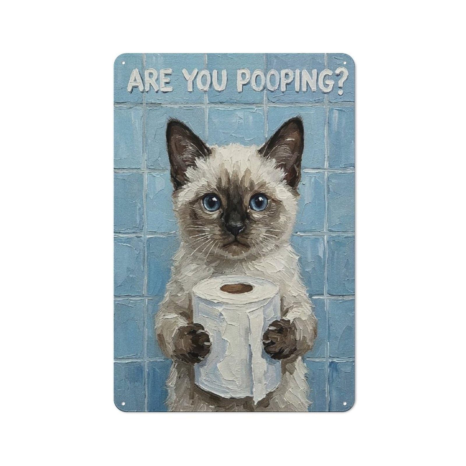 Junmoney Style-7 Siamese Cat With Toilet Paper Painting Rustic Metal Wall Sign 30X20cm For Bar Or Restaurant, A Decorative Metal Sign For Bars And Restaurants