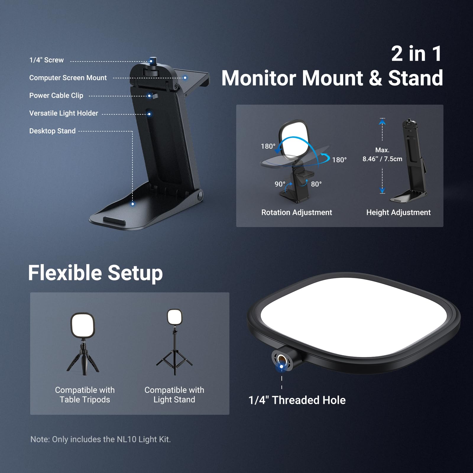 NEEWER BASICS (zestawy 2) 5'' 10 W dwukolorowa lampa biurkowa USB z oświetleniem peryferyjnym, z wielofunkcyjną podstawką, CRI 95, do monitora, laptopa, kamery internetowej, wideokonferencji i zoomu