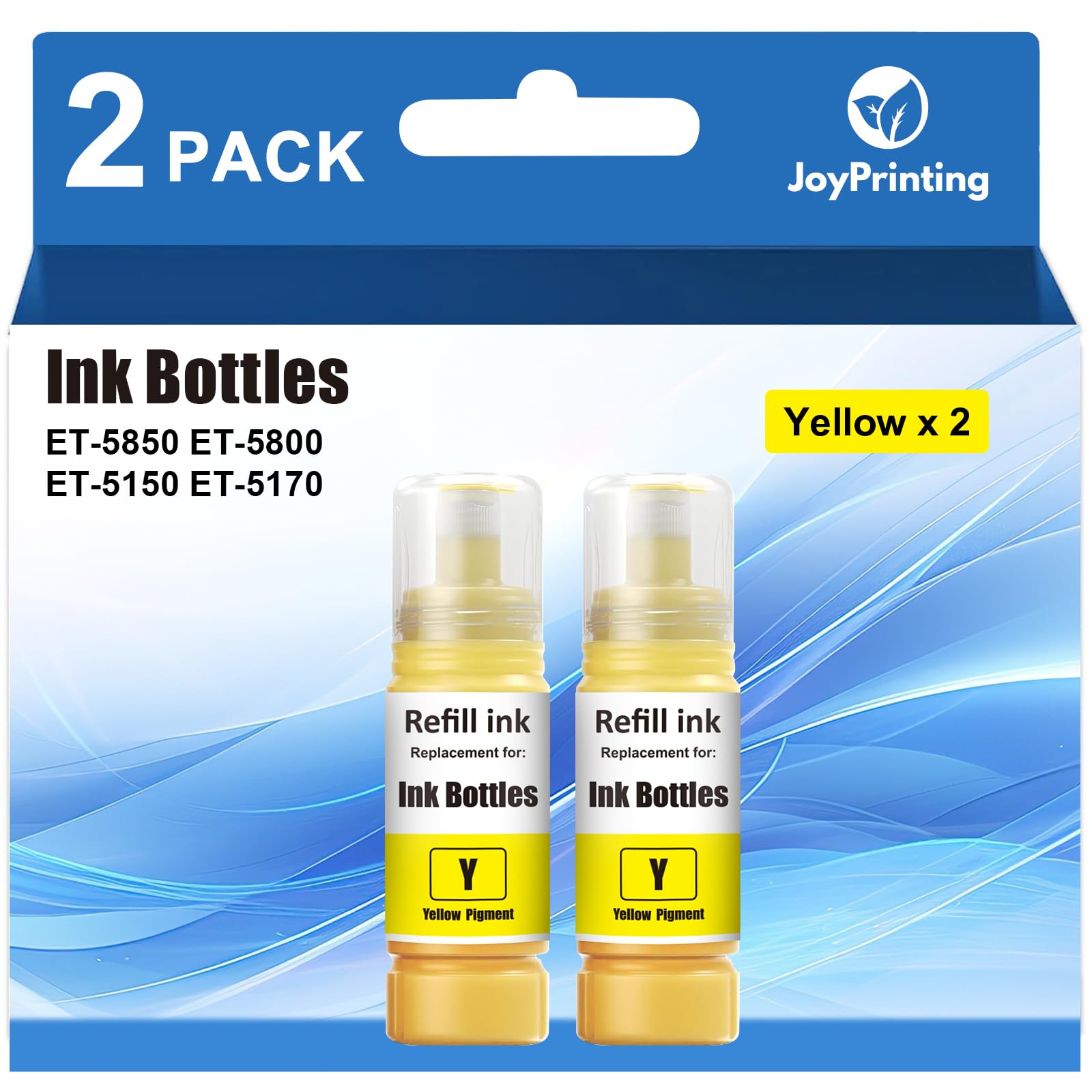 JoyPrinting Ink Refill Bottles Yellow Work for ET-5850 ET-5800 ET-5150 ET-5170 ET-5180 ET-16600 ET-16650 ET5850 ET5880 ET5170 (70ml, 2 Pack)
