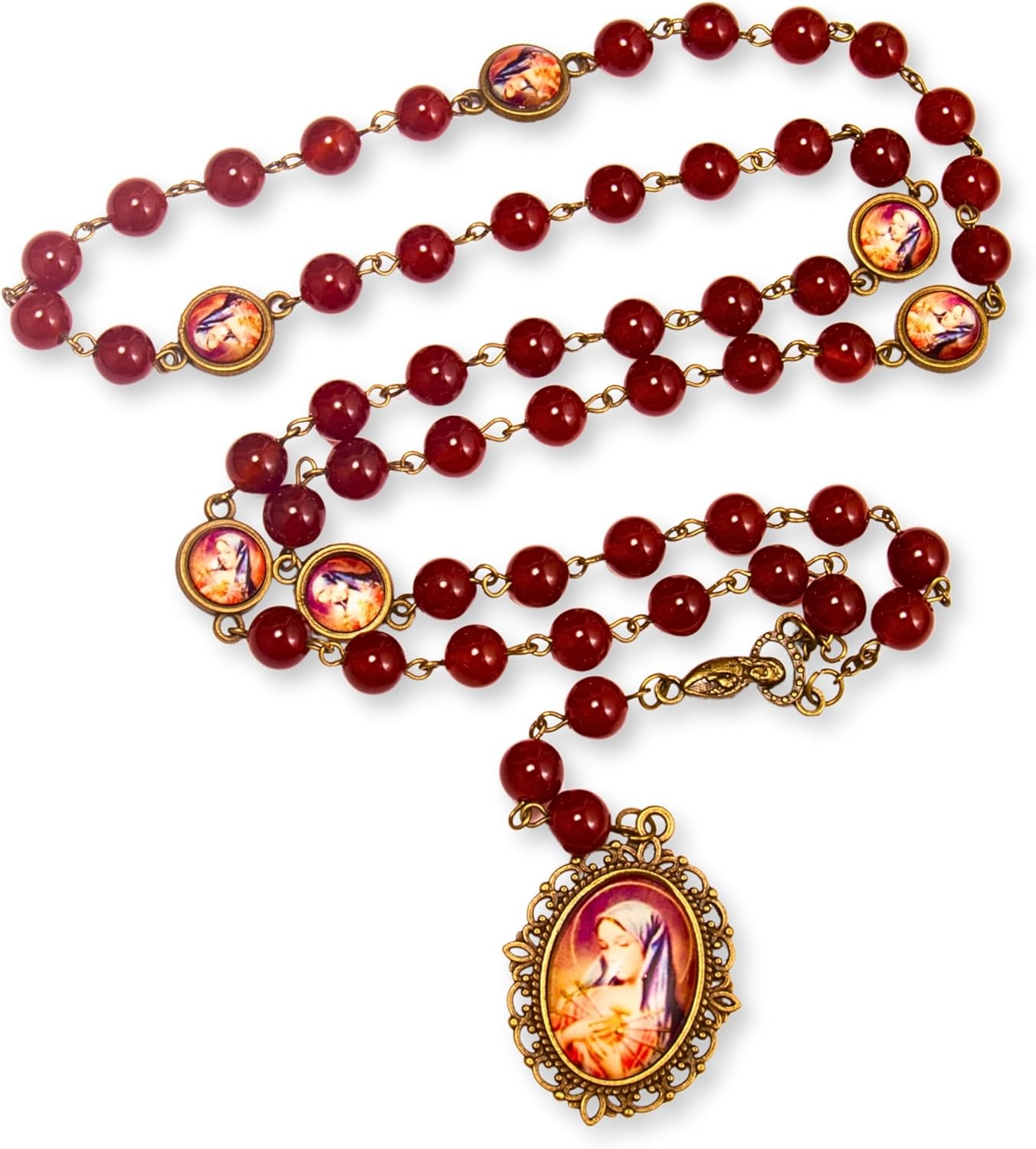 Nazareth Store Our Lady of Sorrows Stone Beads Rosary Solid Beaded Chaplet Necklace with Epoxy 7 Seven Sorrows Medallion