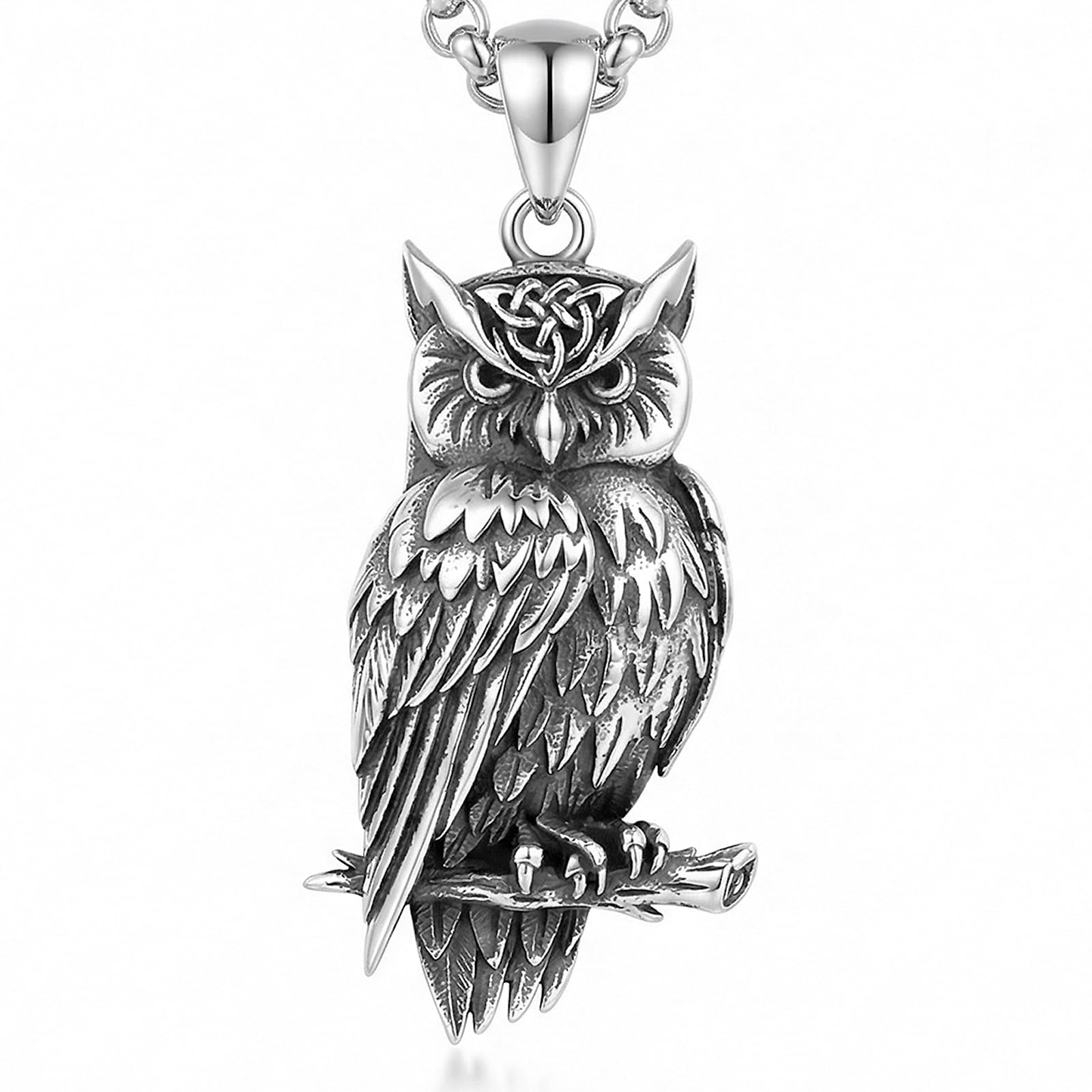 Eule Halskette 925 Sterling Silber Eulen anhänger Tierschmuck für Herren, mit Edelstahlkette 56+5 cm